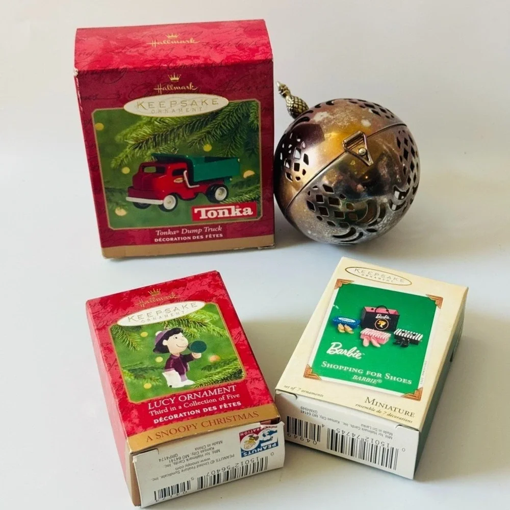Lot Of 4 Merry Tonka Lucy Barbie Lenox Hallmark VTG 90s Christmas‎ Ornaments